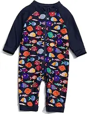 [BONVERANO] Baby Boy Sunsuit UPF 50+ Full-length Zipper Swimsuit/Swim Costume with Sun Cap.