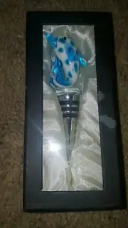 Dolphin Blue and White Wine Bottle Stopper Cork By Marco Glass