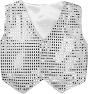 [iEFiEL] Unisex Kids Sparkly Sequins Modern Jazz Waistcoat Jacket Juniors Hip Hop Dance Vest Choir Stage Show Costume