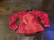 Zac Posen Women Top Sz 6 Red Half Zip Back Button Balloon Long Sleeve Blouse New