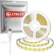 CtrlCV USB-C Type C COB LED Strip - Flexible 8mm Hidden DC 5V LED Tape, 300 LEDs/m, Cuttable, Shapeable,Mobile Power Bank,PC,Mobile Phone,TV,etc.can All be Used (3000K, 3.28ft)