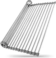 [PELLUM] Over The Sink Multipurpose Roll-Up Dish Drying Rack Stainless Steel Dish Rack Foldable Drainer Rack Kitchen Draining Board for Cups Fruits Vegetables (47X23CM)