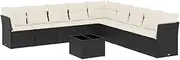 vidaXL Garden Sofa Set with Cushions - 10 Piece Modular Black Poly Rattan Furniture for Patios, Gardens with Storage & Glass Tabletop