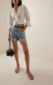 [Posse] Beryl Embroidered Cotton Cross-Over Top