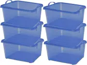 Blue 55 Quart Stackable Closet Storage Box Containers Totes (6 Pack)