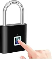 USB Charging Fingerprint Lock Smart Padlock Waterproof Portable Anti-Theft Electronic DoorLock(1pcs Black)