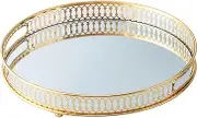 Mirror Tray, 12.6" Dia. Round Gold Mirror Tray, Decorative Tray, Vanity Dresser Tray, Jewelry Organizer for Dresser, Tealight Plate Display Tray