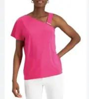 Nine West Women’s Asymmetrical Flutter-Sleeve Top Pink Size M
