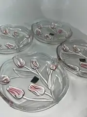 Mikasa Juliana Walter Glass 7” Frosted Tulips Etched Glass Salad Plate Set of 4