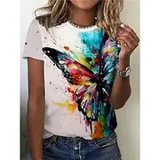 Women's T Shirt Summer Tops Butterfly Graffiti Classic Casual Short Sleeve Crew Neck Crop Tops Daily Weekend Print Rainbow Summer Spring Fall