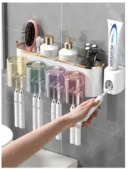 4 Cup Toothbrush Holder & Storage Rack With Automatic Toothpaste Dispenser New