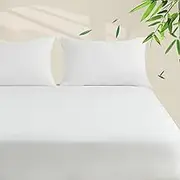 LINENOVA 3-Piece Bamboo Fitted Sheet Set - Queen, 2000TC Ultra Soft & Breathable, Ideal for Hot Sleepers 40cm Deep Pocket, Includes 2 Pillowcases (48x74cm) - White