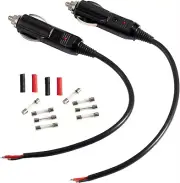 Cigarette Lighter Male Plug Replacement 12-24V Fused 2 Pack,1Ft 16AWG Extension