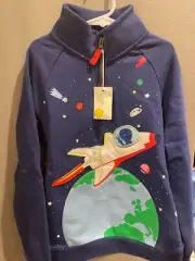 Mini boden boys embroidered spaceship sweatshirt 8 9 NWT