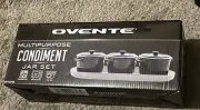 Ovente 3 Navy Blue Ceramic Condiment Jars Casserole Or Soup Bowls Lids & Tray