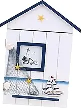 ROMISBABA 1PC House Shape Key Box Wall Mount Wooden Keys Organizer with Hooks for Entryway and Decor Mediterranean Style with Sail and Star Design for Kitchen and Hallway