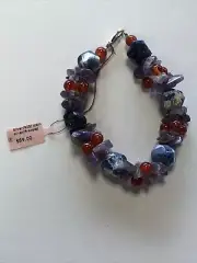 NWT Sterling Silver - Amethyst Carnelian Simulated Lapis Bead 7.5” Bracelet