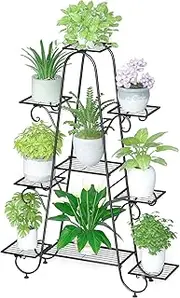 UNHO Metal Plant Stand Garden Shelves, 9 Tiered Plant Racks Black Plant Shelf Indoor Outdoor Plant Pot Holder 90x22x121.5cm