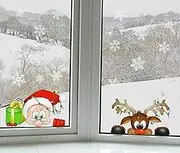 Christmas Windows Static Stickers Clings Removable Vinyl Santa Claus Christmas Tree Snowman Snowflake Deer DIY Wall Window Door Mural Showcase Decal Sticker