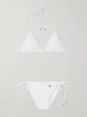 [Dolce & Gabbana] Dolce & Gabbana - Broderie Anglaise Halterneck Triangle Bikini - White - 1 1 White