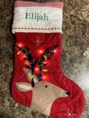 Pottery Barn Kids Reindeer Light Up Quilted Christmas Stocking Monogram Elijah