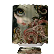 Underwater Fantasy Jeweled Octopus and Mermaid Shower Curtain