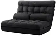 Lounge Sofa Bed 2-Seater Floor Folding Suede Charcoal