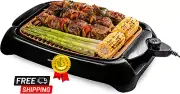 Portable Electric Grill BBQ Indoor Outdoor Smokeless Griddle Compact Barbecue!
