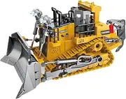 TOYVIBE 1:24 Scale Alloy Remote Control Bulldozer - 2.4GHz 9-Channel RC Construction Vehicle with Multi-Terrain Tires, Realistic Lights & Sound, Long Range Control for Adults/Kids (Yellow)