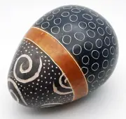 Vintage Made in Kenya Hand Carved Painted Stone Egg Lines and Swirls 2.75"