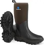 [Trudave] Rubber Boots for Men & Women with Steel Shank, Reliable 6mm Neoprene Waterproof Insulated Rain Boots, Warm Anti-slip High Traction Multi-season Dry Mud Boot for Outdoor Work Hunting, Size 5-14