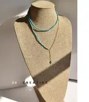 14K gold filled paper clip chain with turquoise handmade necklace 2 pieces set