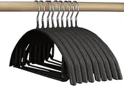 Clothes Hangers 10pcs, Rubber Coated Contour Metal No Bumps Hanger, Suit Hanger, Coat Jacket Sweater Hanger, Space Saving Heavy Duty Hook Durable T-Shirt Hanger, Not Plastic(Black)