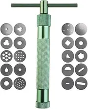 Clay Extruder Clay Alloy Rotary Mold Tools Kit Squeeze Polymer Clay DIY Geometry Noodles Tool with 20 Interchangeable Discs (Green)