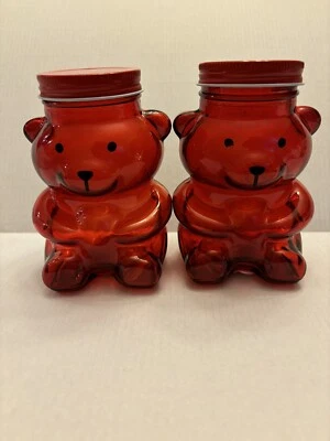 2 Valentine’s Day Red Teddy Bears Glass Jars With Lids (Set)