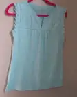 TALBOTS SIZE XS LIGHT BLUE TOP WITH V NECK AND EYELET BODICE