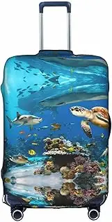 [HTTUP] Sea Turtles Print Practical Elastic Washable Travel Luggage Cover with Concealed Zipper for Suitcases, White, Medium
