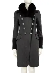 Grey Wool Fox Fur Trim Coat