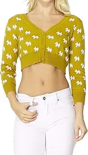 [YEMAK] Women's Cute Cat Patterned 3/4 Sleeve Button Down Stylish Cardigan Sweater MK3466