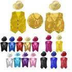 Kids Boys Girls Sequins Jacket Vest Waistcoat Hip-hop Jazz Dance with Hat Outfis