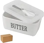 Butter Dish,Butter Dish with Lid and Knife,Ceramic Butter Dishes Butter Storage Box Butter Bell Butter Crock Large White Butter Container for Fridge (Extra Large, 650ml)
