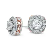 5.0mm Lab-Created White Sapphire Frame Stud Earrings in Sterling Silver with 18K Rose Gold Plate