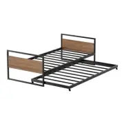Artiss Bed Frame 2X Single Size Metal Trundle Daybed Dean mdf,rubber Single Bed