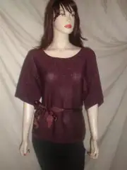 APOSTROPHE Sparkle Round Neck Blouse Top Burgundy XL 18