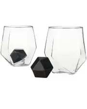 Viski 4PC Faceted Tumbler & Hexagonal Basalt Stone Set