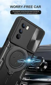 case For Moto G62 5G Slide Camera Lens Protection and Built in 360 Rotatable Ring Holder - Silvery