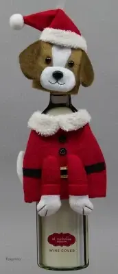 Christmas St Nicholas Square Puppy Dog Wine Bottle Cover NWT