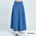 新品↘SOMETHING NEO FIT 打摺寬版牛仔圓裙-女款 中古藍 MIDI SKIRT