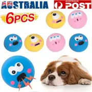 6PCS Emoji Dog Squeaky Balls Toys Latex Soft Rubber Chew Fetch Throw Ball Toys