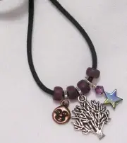 TREE MOON STAR PENDANT ON 20" BLACK CORD NECKLACE NEW ADORABLE